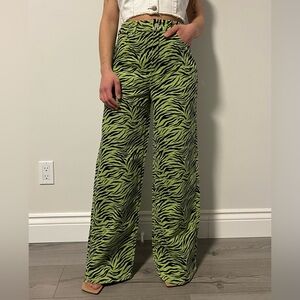 Brand New Twik Corduroy Green Zebra Print Wide-Leg Pants Size 25-27